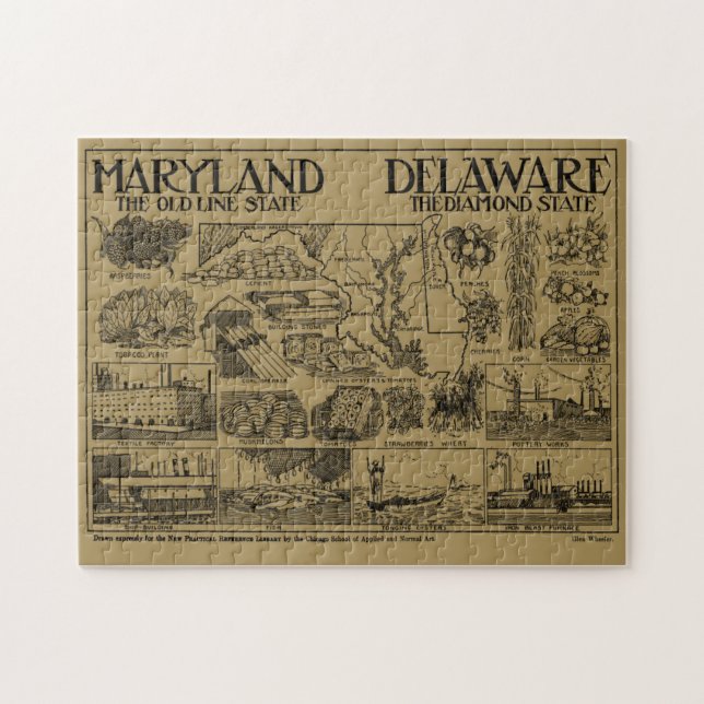 Puzzle Mapa ilustrativo de Maryland y Delaware (Horizontal)