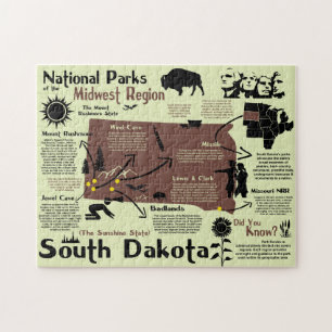 Puzzle Mapa Infográfico de Parques Nacionales de Dakota d