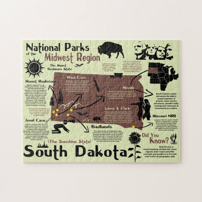 Puzzle Mapa Infográfico de Parques Nacionales de Dakota d (Horizontal)
