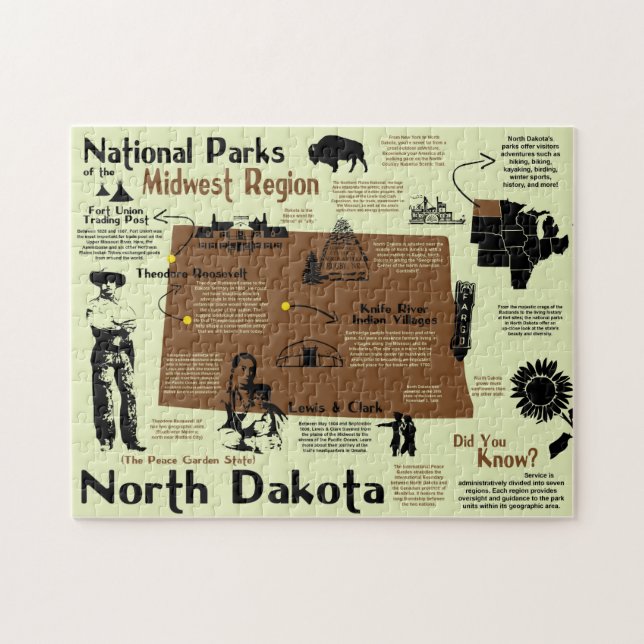 Puzzle Mapa Infográfico de Parques Nacionales de Dakota d (Horizontal)