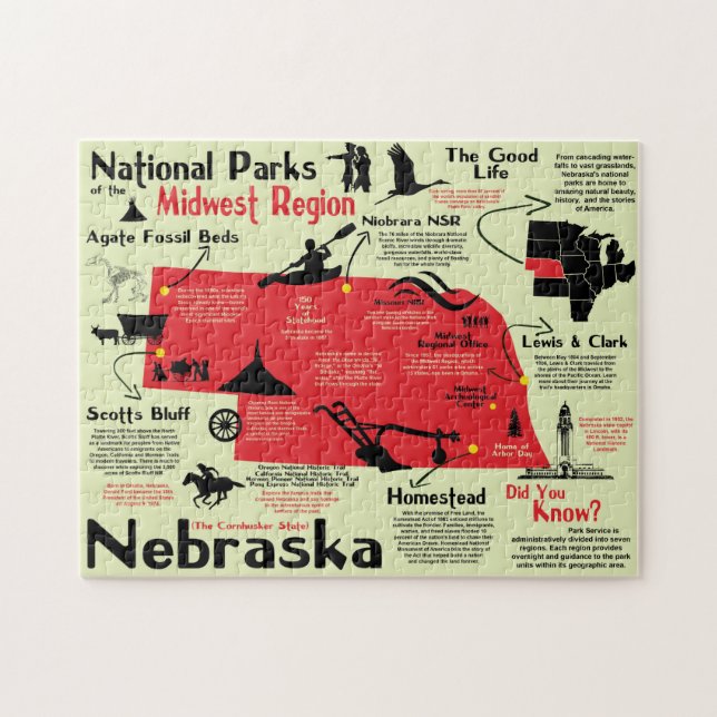 Puzzle Mapa Infográfico de Parques Nacionales de Nebraska (Horizontal)