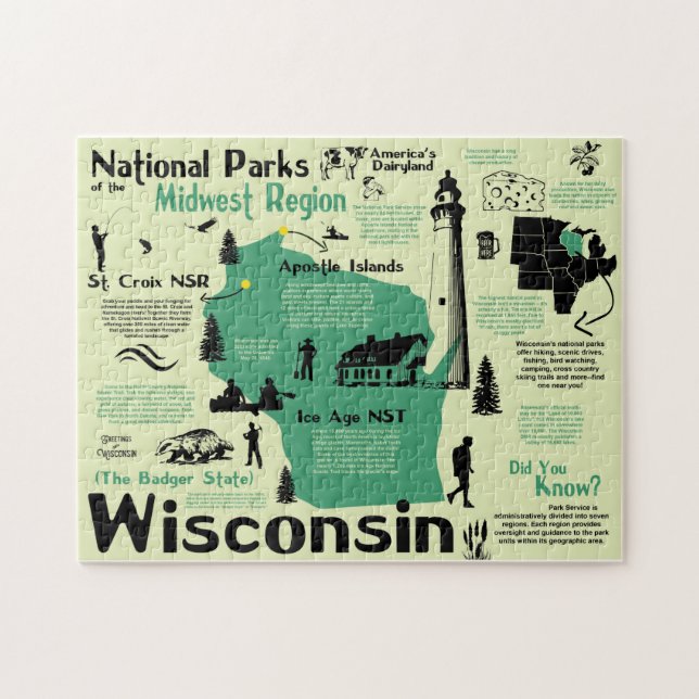 Puzzle Mapa Infográfico de Parques Nacionales de Wisconsi (Horizontal)