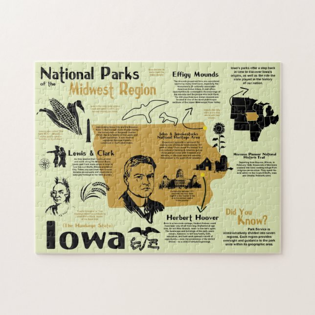 Puzzle Mapa Infográfico de Parques Nacionales Iowa (Horizontal)