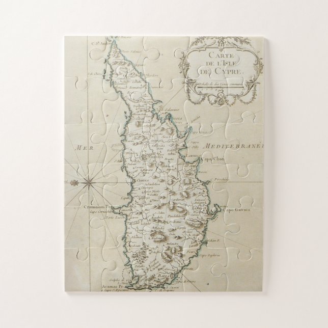 Puzzle Mapa mediterráneo de la isla de Chipre antiguo mar (Vertical)