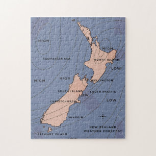 Puzzle mapa meteorológico antiguo de Nueva Zelanda