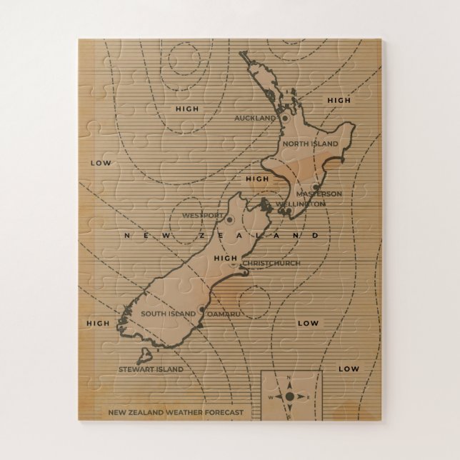 Puzzle Mapa meteorológico antiguo de Nueva Zelanda (Vertical)