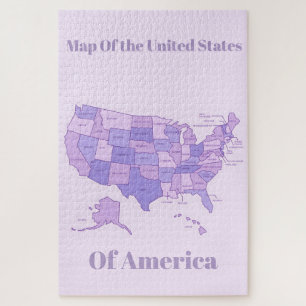 Puzzle Mapa minimalista de Estados Unidos Arte Rosa Púrpu