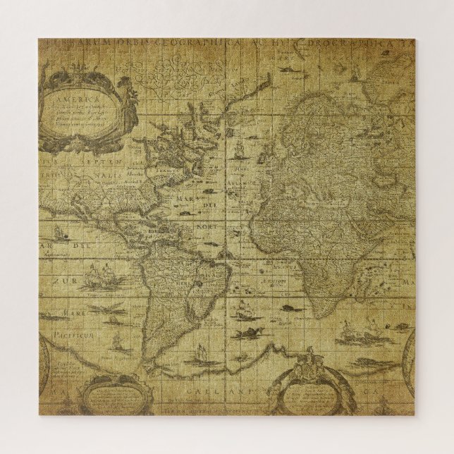 Puzzle Mapa Mundial de 1635: Estilo de la época (Vertical)