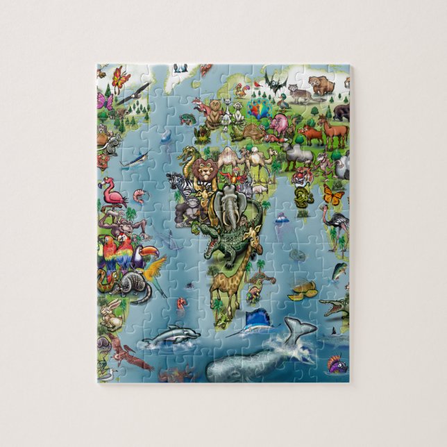Puzzle Mapa mundial de animales (Vertical)