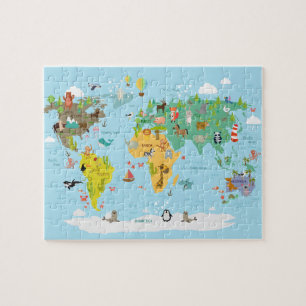 Puzzle Mapa Mundial Infantil Dibujos Animados