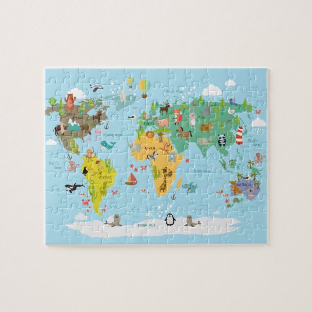 Puzzle Mapa Mundial Infantil Dibujos Animados (Horizontal)