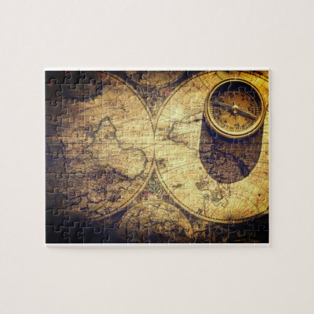 Puzzle Mapa Náutico Antiguo y brújula (Horizontal)