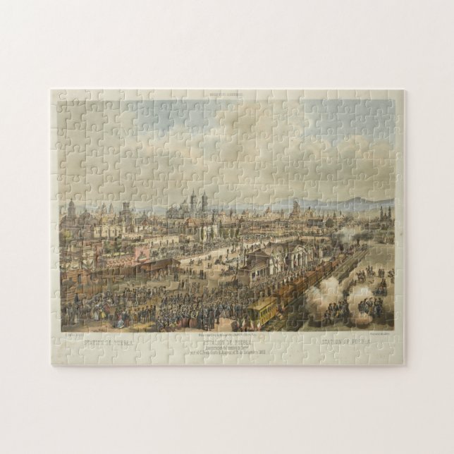 Puzzle Mapa pictórico de época de Puebla México (1869) (Horizontal)