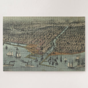 Puzzle Mapa pictórico vintage de Chicago IL (1907)