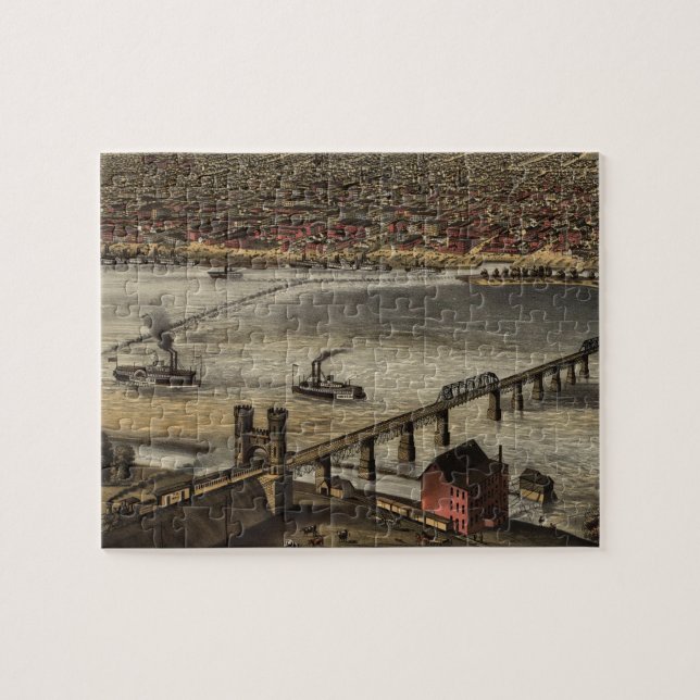Puzzle Mapa pictórico vintage de Louisville (1876) (Horizontal)
