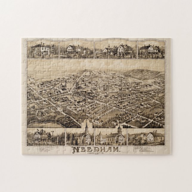 Puzzle Mapa pictórico vintage de MAMÁES Needham (1887) (Horizontal)