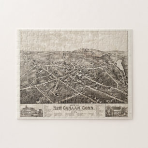 Puzzle Mapa pictórico vintage de New Canaan CT (1878)