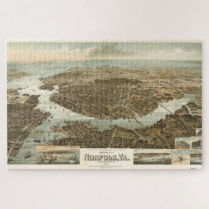 Puzzle Mapa pictórico vintage de Norfolk Virginia (1892)