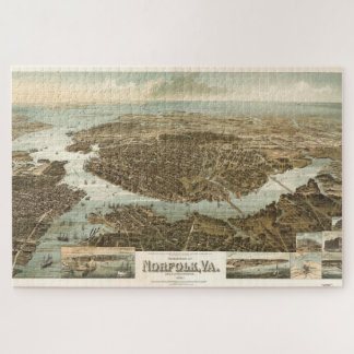 Puzzle Mapa pictórico vintage de Norfolk Virginia (1892)