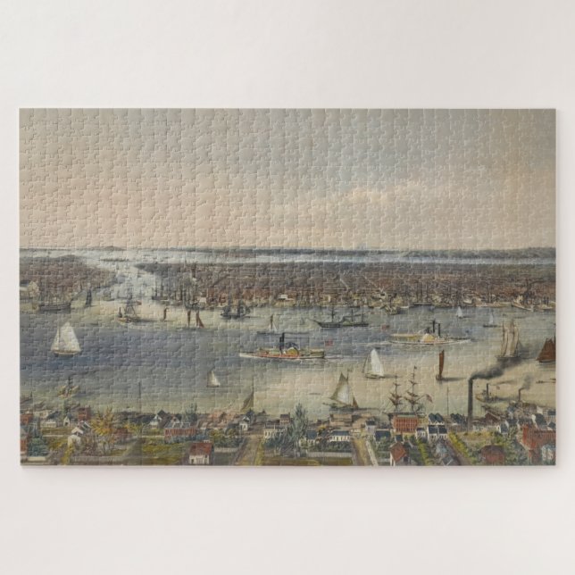 Puzzle Mapa pictórico vintage de Nueva York (1848) (Horizontal)