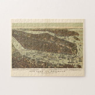 Puzzle Mapa pictórico vintage de NYC y Brooklyn (1892)