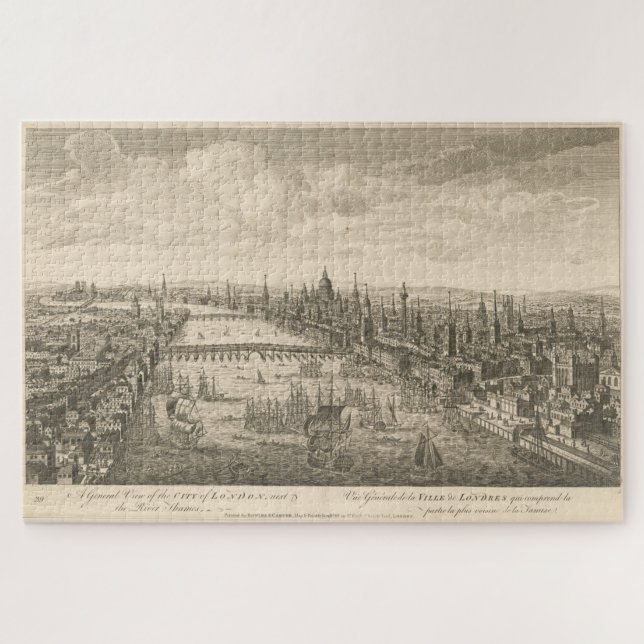Puzzle Mapa pintoresco de Londres y el Támesis de 1760 (Horizontal)