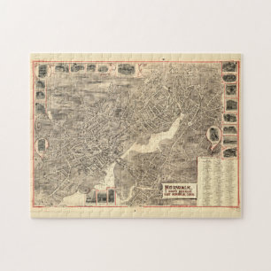 Puzzle Mapa pintoresco de Norwalk CT (1889)