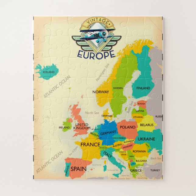 Puzzle Mapa Retro De Europa. (Vertical)