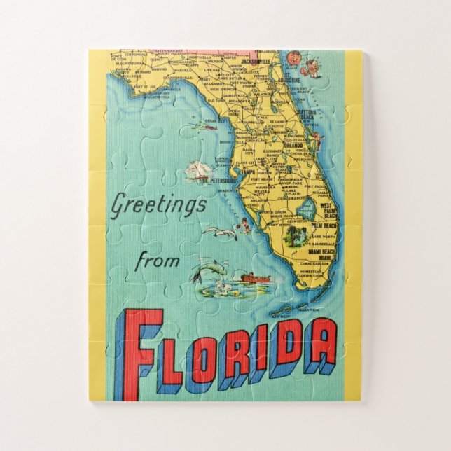 Puzzle Mapa retro de Florida 11x14 piezas grandes rompeca (Vertical)