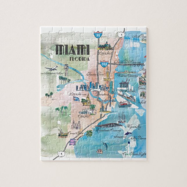 Puzzle Mapa retro de Miami la Florida (Vertical)
