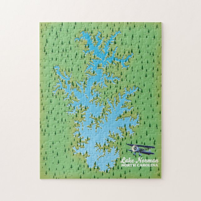 Puzzle Mapa retro del lago Norman Carolina del Sur (Vertical)