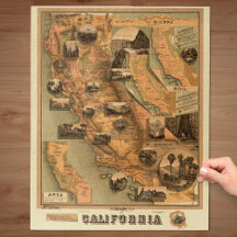 Mapa único restaurado de época de California, 1885