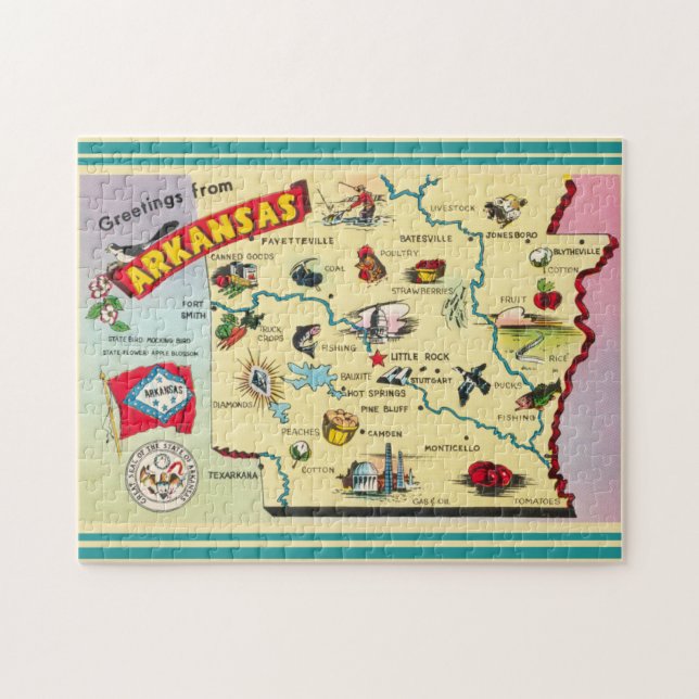 Puzzle Mapa vintage de Arkansas 11x14 (Horizontal)