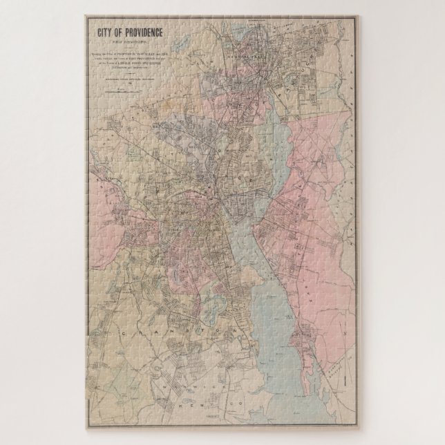 Puzzle Mapa vintage de la isla Providence Rhode (1901) (Vertical)