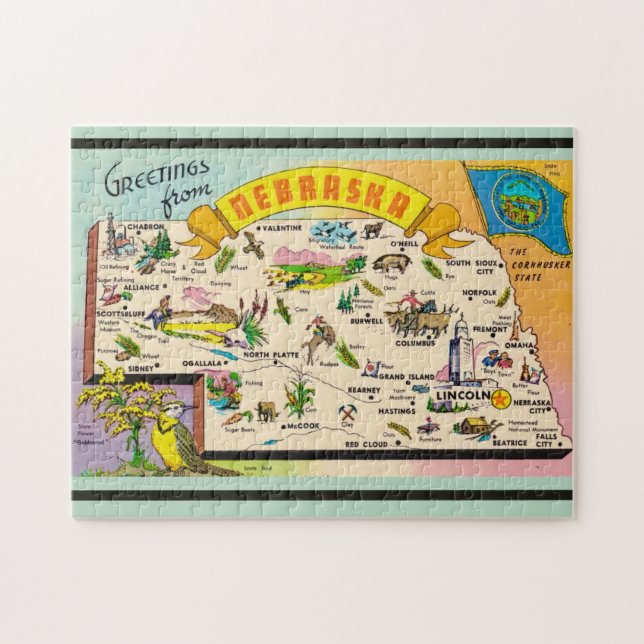 Puzzle Mapa Vintage de Nebraska (Horizontal)