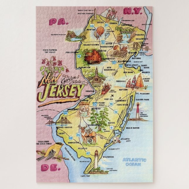 Puzzle Mapa Vintage de Nueva Jersey 20x30  (Vertical)