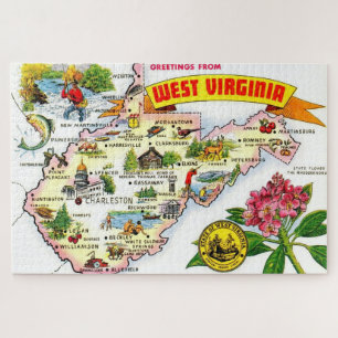 Puzzle Mapa vintage de Virginia Occidental 20x30