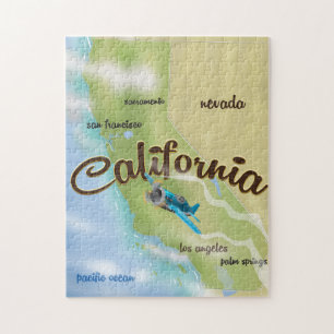 Puzzle Mapa vintage y cartel de viaje de California EE. U