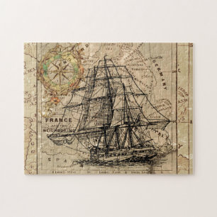 Puzzle Mapa y barco del antiguo general de Francia