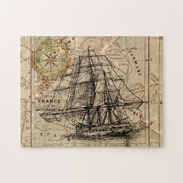 Puzzle Mapa y barco del antiguo general de Francia (Horizontal)
