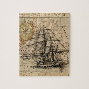Puzzle Mapa y barco del antiguo general de Francia