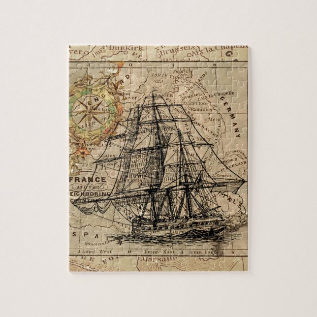 Puzzle Mapa y barco del antiguo general de Francia (Vertical)