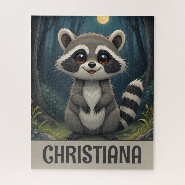 Puzzle Mapache Caprichoso Personalizado Lindo (Vertical)