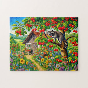 Puzzle Mapache comiendo cerezas en un viejo cerezo