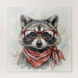 Puzzle Mapache con gafas rojas y bandana
