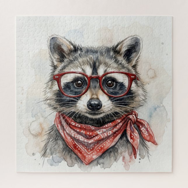 Puzzle Mapache con gafas rojas y bandana (Vertical)