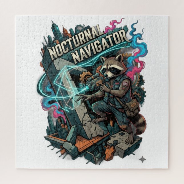 Puzzle Mapache Navegador Nocturno Manga Larga (Vertical)