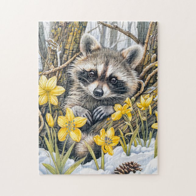 Puzzle Mapache Pequeño Entre Robles de Primavera (Vertical)