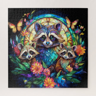 Puzzle Mapaches en vidrio emplomado