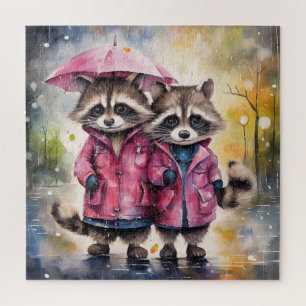 Puzzle Mapaches Lindos en la Lluvia